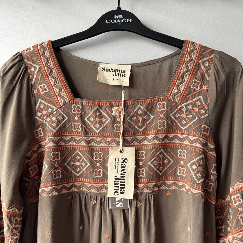 Savanna Jane Olive Embroidered Babydoll Blouse Size S - Picture 3 of 9